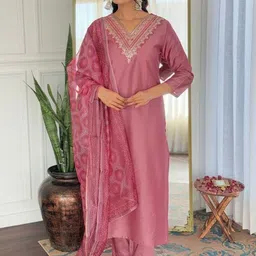 JISHNAM Women Ethnic Motifs Embroidered V-Neck Thread Work Kurta with Salwar & Dupatta-picture-13