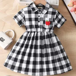 INCLUD Girl's Checked Shirt Collar Fit & Flare Knee Length Dress-picture-39