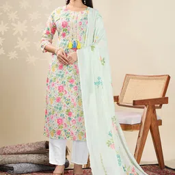 Women Floral Printed Kurta with Trousers & Dupatta-image-72