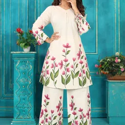 PickALook Women Floral Printed Regular Pure Cotton Kurta with Palazzos-image-11