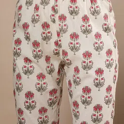 FASHOR Floral Printed V-Neck Pure Cotton Straight Kurta With Trousers & Dupatta image 3