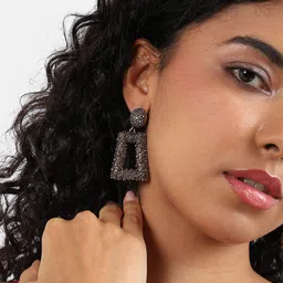 DressBerry Gold-Plated Artficial Stones Studded Geometric Shaped Drop Earrings image 4