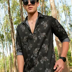 Campus Sutra Men Classic Printed Stamped-Foliage Shirt-image-79