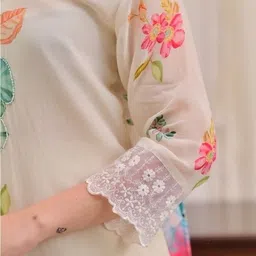 JISHNAM Women Floral Printed Embroidered Kurta with Pant & Printed Dupatta image 4