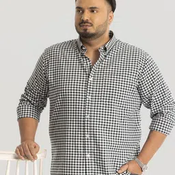 Snitch Men Plus Size Classic Button-Down Collar Micro Checked Cotton Casual Shirt-picture-37