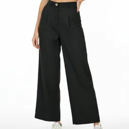 glitchez Women Mid-Rise Pleated Cropped Straight Fit Trousers-picture-12