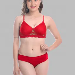 Women Red Cotton Bra Panty Set for Lingerie Set Undergarments Pack of 1-image-17