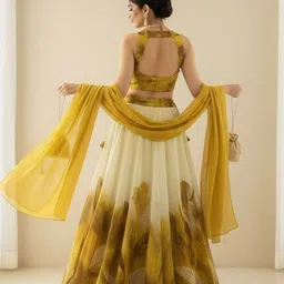LIPS CROWN Printed Semi-Stitched Organza Lehenga & Ready To Wear Blouse With Dupatta image 2