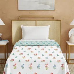 URBAN SPACE White & Red Floral Summer Single Bed Dohar image 3