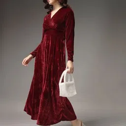 westchic Women Fit and Flare Maroon Maxi/Full Length Dress image 5