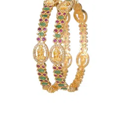 sga fashion SGA FASHIO Set Of 2 Gold-Plated AD Studded Temple Bangles image 2