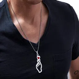 Vientiq Men 925 Sterling Silver-Plated Love Hand Pendant With Chain-picture-39