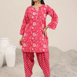 Libas Floral Printed Notch Neck Straight Kurta With Dhoti Pants-image-42