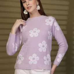 Moda Rapido Women Floral Printed Woollen Pullover with Embellished Detail-image-22