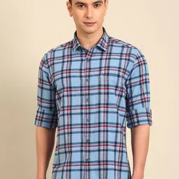 CAVALLO by Linen Club Slim Fit Tartan Checked Long Sleeves Cotton Linen Shirt-image-89