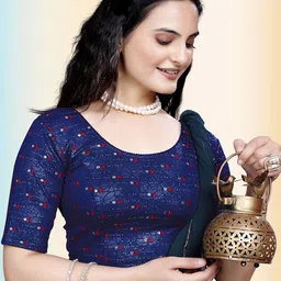 TANISHM FEB TEX Printed Cotton Round Neck Saree Blouse image 5