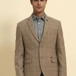 Cantabil Checked Smart Fit Notched Lapel Long Sleeve Single Breasted Blazer-picture-34