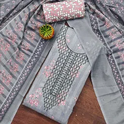 HERE&NOW Floral Printed Sequinned Cotton Unstitched Dress Material-picture-28