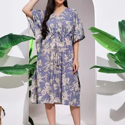 HANDICRAFT PALACE Women Floral Printed V Neck Midi Nightdress-picture-34