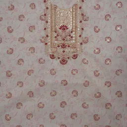 Desi Fusion Floral Woven Design Beads & Stones Organza Unstitched Dress Material image 4