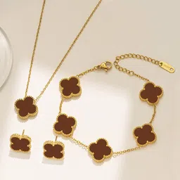 Designs & You Gold Plated Stainless Steel Clover Jewellery Set-picture-28