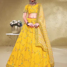 Zeel Clothing Embroidered Sequinned Semi-Stitched Lehenga & Unstitched Blouse With Dupatta-image-98
