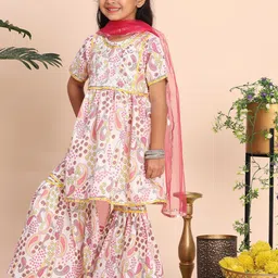 Cutiekins Girls Paisley Printed A-Line Kurta with Sharara & Dupatta image 3
