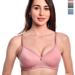 FANMADE Pack Of 3 Medium Coverage Lightly Padded Cotton T-Shirt Bra-picture-42