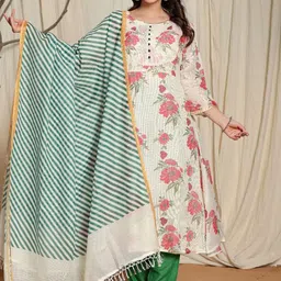 Samhitas Floral Printed Round Neck A-Line Kurta With Trousers & Dupatta-picture-21