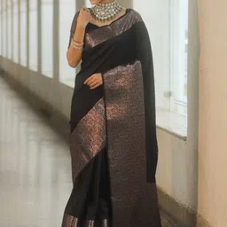 CANIZZARO Ethnic Motifs Zari Silk Blend Heavy Work Banarasi Saree image 4