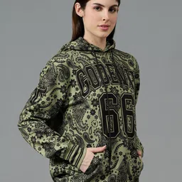 GO DEVIL Women Alphanumeric Printed Hooded Sweatshirt image 3