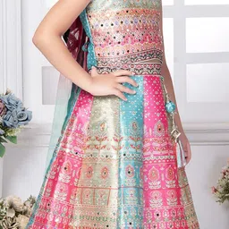 BAESD Girls Printed Mirror Work Tie and Dye Ready to Wear Lehenga & Blouse With Dupatta image 4
