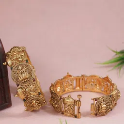 SGA FASHION Set Of 2 Gold-Plated AD Studded Temple Bangles image 1