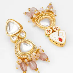 Anouk Gold-Plated Kundan Studded And Beaded Geometric Drop Earrings image 2