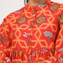 JAIPURRANG Floral Printed Mandarin Collar Peplum Top image 2