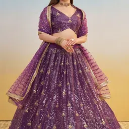 Ethniqlo Embroidered Mirror Work Semi-Stitched Lehenga & Unstitched Blouse With Dupatta image 4