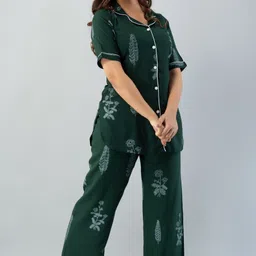 pingala Women Night Suit Set Green Striped-picture-23