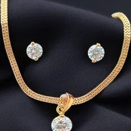 Divs Fashion Gold Plated Cubic Zirconia Studded Pendant and Earrings Set-picture-38