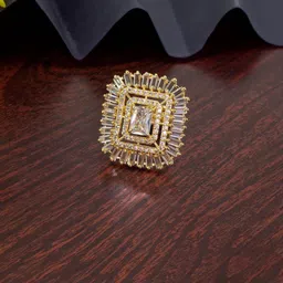 PRIVIU Gold Plated American Diamond Studded Adjustable Finger Ring-picture-26