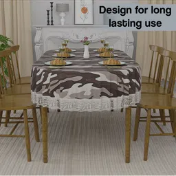 Kuber Industries Brown & Grey Printed Waterproof Oval 6-Seater Table Cover image 5