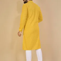 shreeram Men Yellow Straight Cotton Kurtas image 2