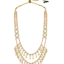 Peora Gold-Plated Kundan-Studded & Beaded 2-Layer Long Jewellery Set image 3
