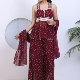 DEEBACO Printed Peplum Top With Palazzo Co-Ords-image-54