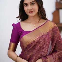 VASTRAAVEDAA Woven Design Zari Art Silk Handloom Banarasi Saree image 4