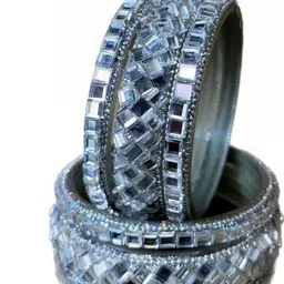 Shasmi Set Of 6 Silver Glass Mirror Bangle image 2