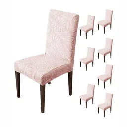 HOUSE OF QUIRK Pink 8 Pieces Floral Printed Jacquard Dining Chair Covers-image-22