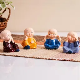 SSS SCULPTURE Multicoloured Set Of 4 Baby Monk Showpiece-image-40