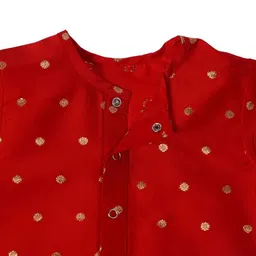 Sangria Boys Red Zari Kurta Pyjama Set with Yellow Patola Bandi image 5