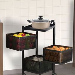 Aura Black Metal 3-Layer Revolving Multipurpose Storage Rack With Wheels-image-27