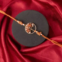 PANASH Set Of 3 Gold Plated Stone-Studded & Beaded Rakhi With Photo Frame & Roli Chawal image 4